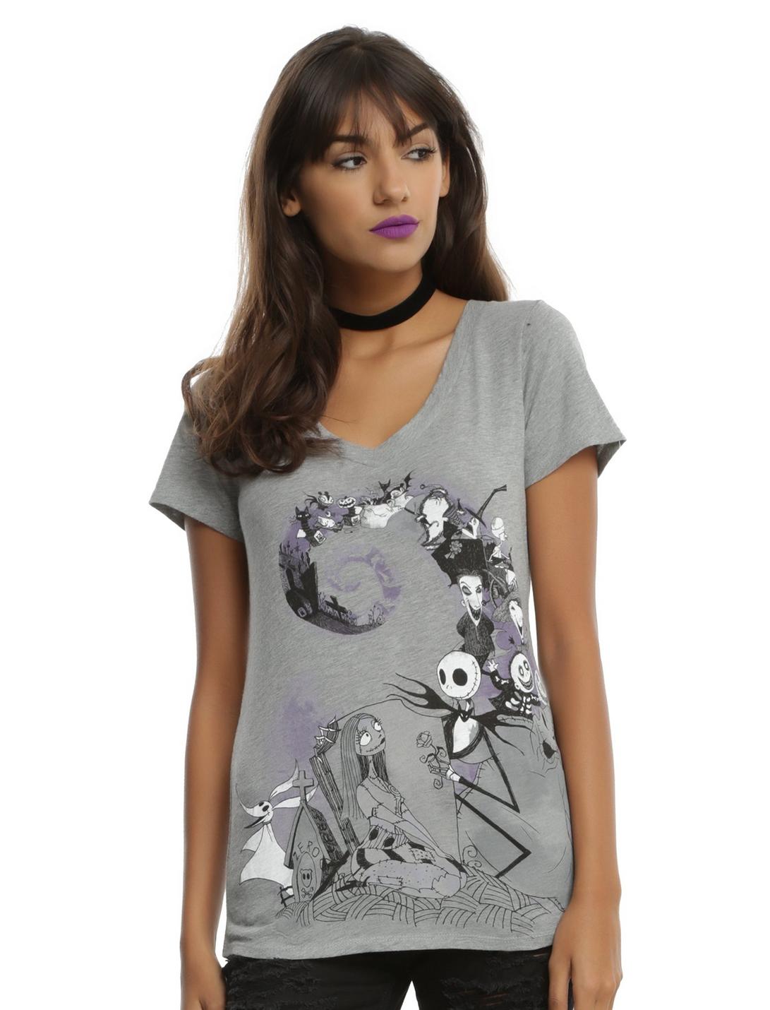 The Nightmare Before Christmas Characters Spiral Girls T-Shirt, GREY, hi-res