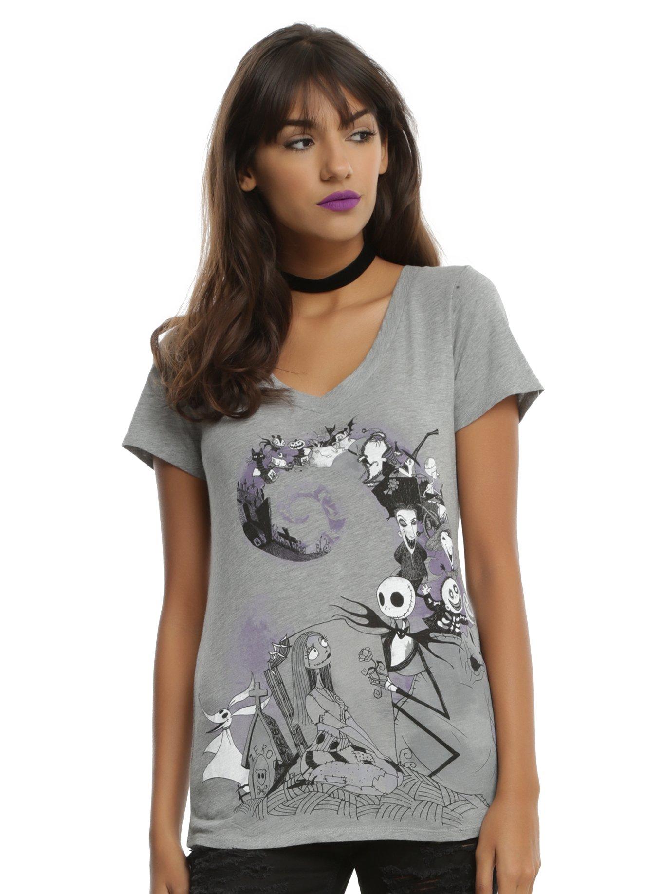 The Nightmare Before Christmas Characters Spiral Girls T-Shirt, GREY, hi-res