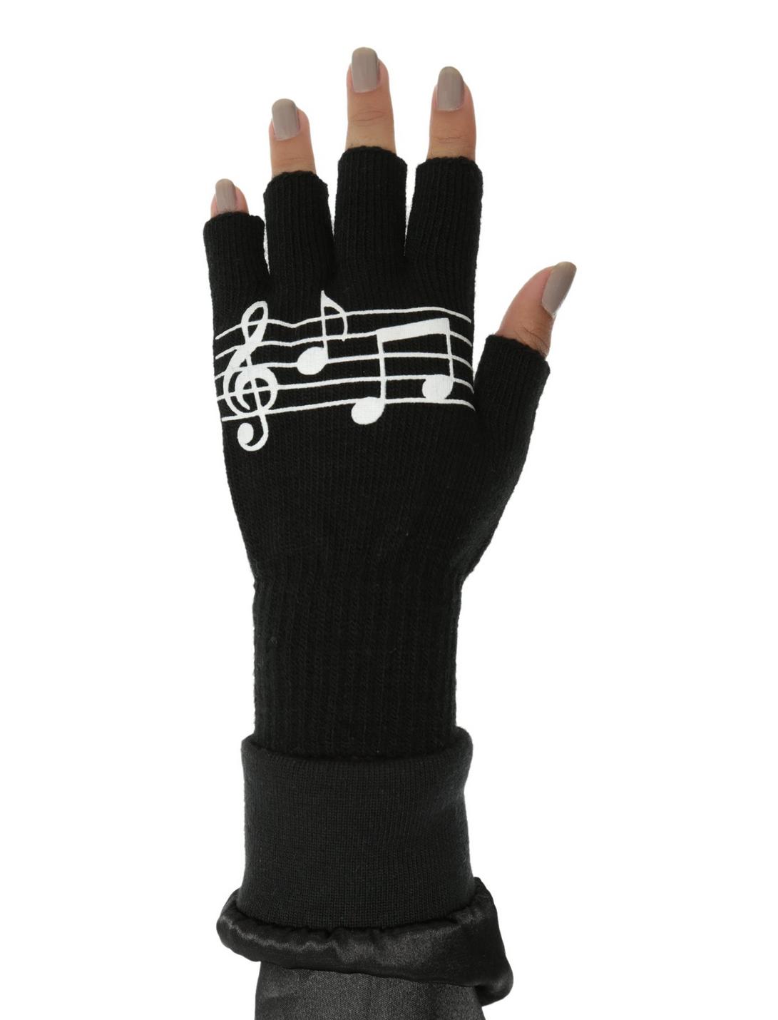 Black & White Music Note Fingerless Gloves, , hi-res