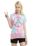 Pink & Blue Tie Dye Peace Sign Girls T-Shirt, TIE DYE, hi-res
