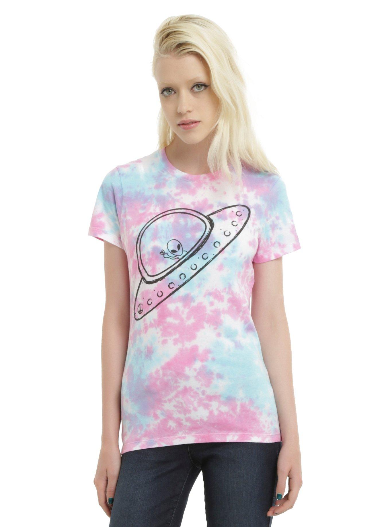 Pink Blue Tie Dye Spaceship Girls T-Shirt Hot Topic