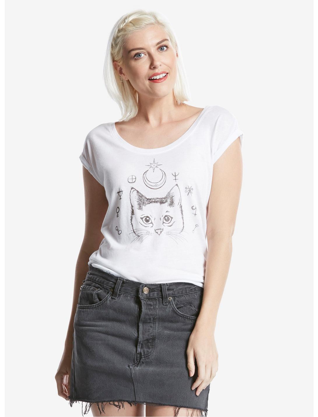 Mystical Kitty Face Womens Tee, WHITE, hi-res