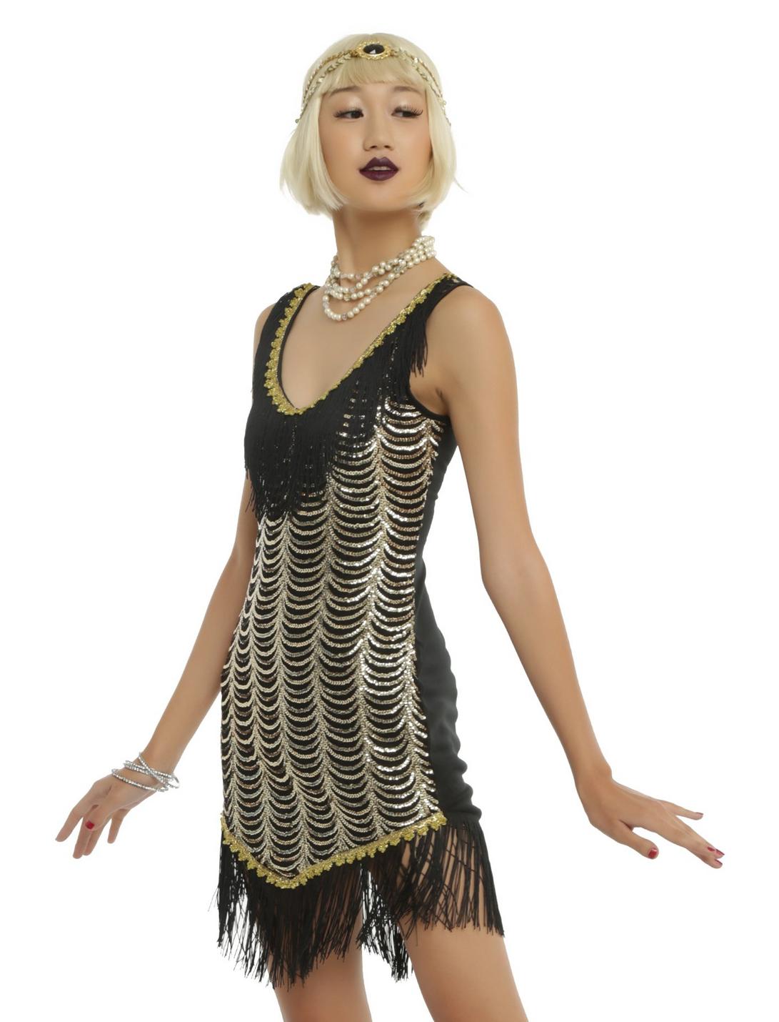 Black & Gold Flapper Costume, BLACK, hi-res