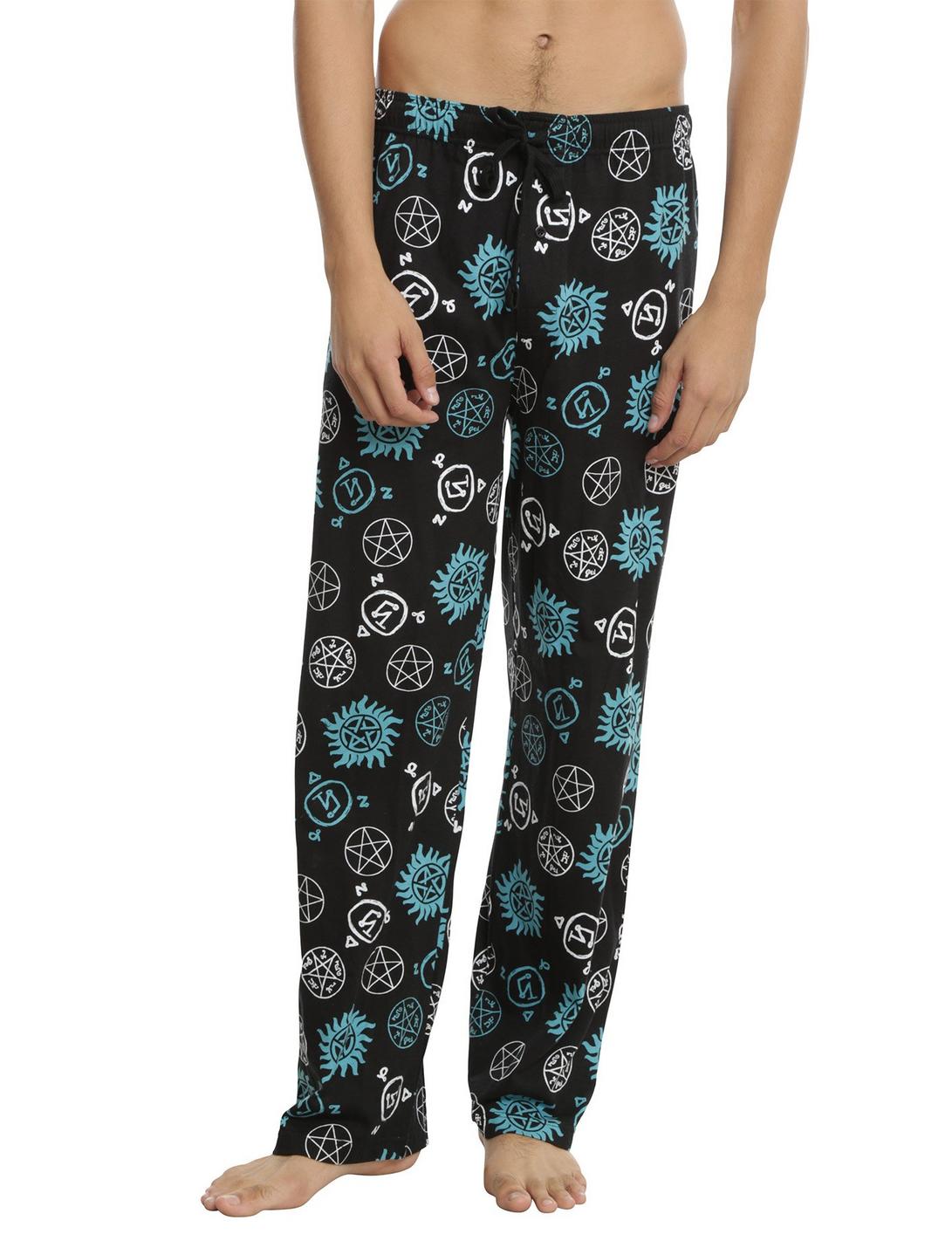 Supernatural Symbols Print Guys Pajama Pants, BLACK, hi-res