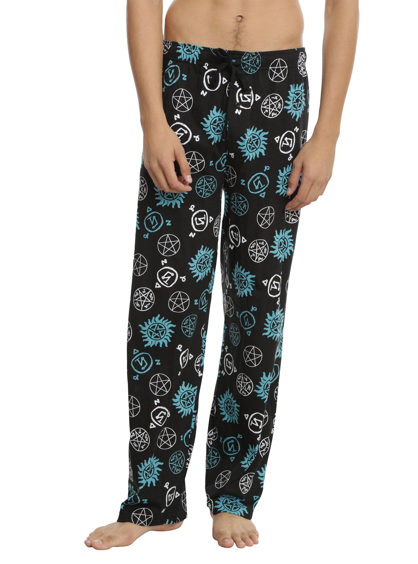 Supernatural Symbols Print Guys Pajama Pants, BLACK, hi-res