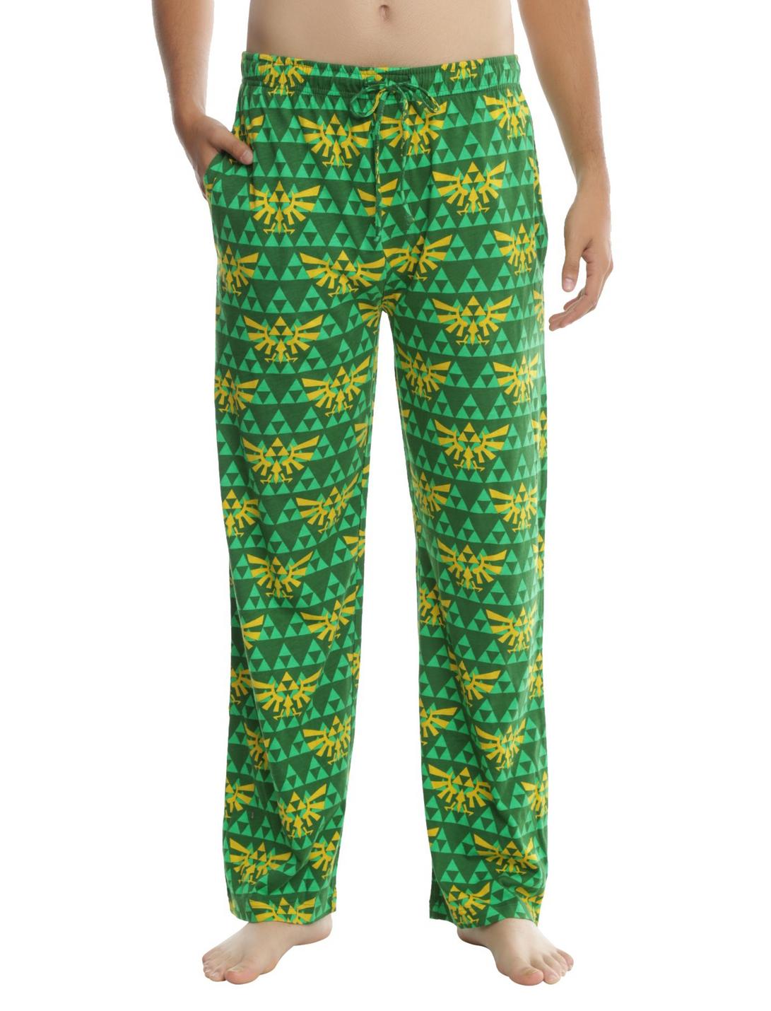 The Legend Of Zelda Dark Green & Gold Triforce Guys Pajama Pants, GREEN, hi-res