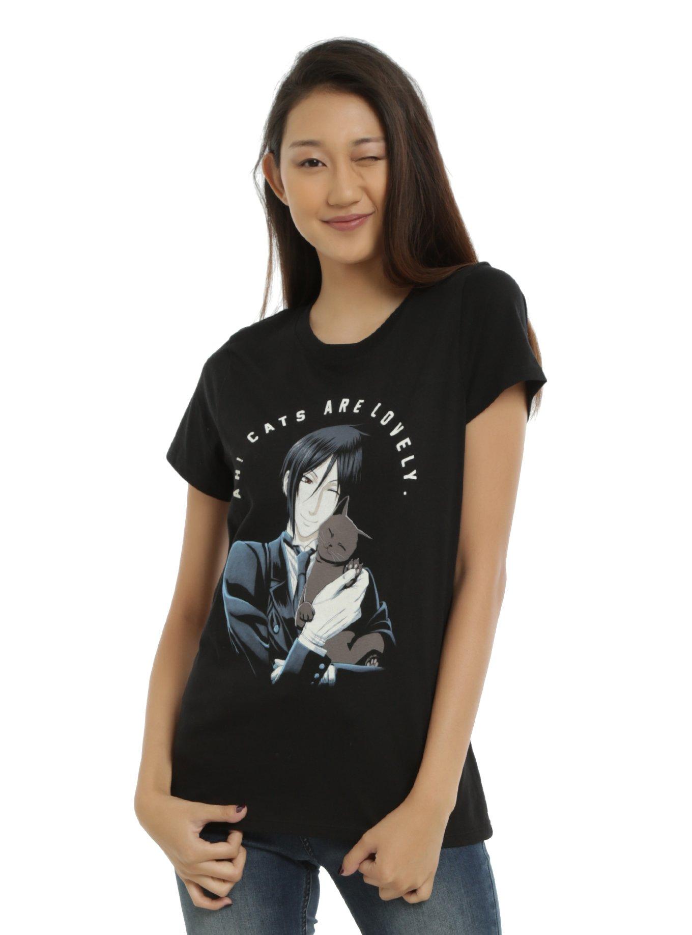 Black Butler Sebastian Cats Are Lovely Girls T-Shirt, BLACK, hi-res