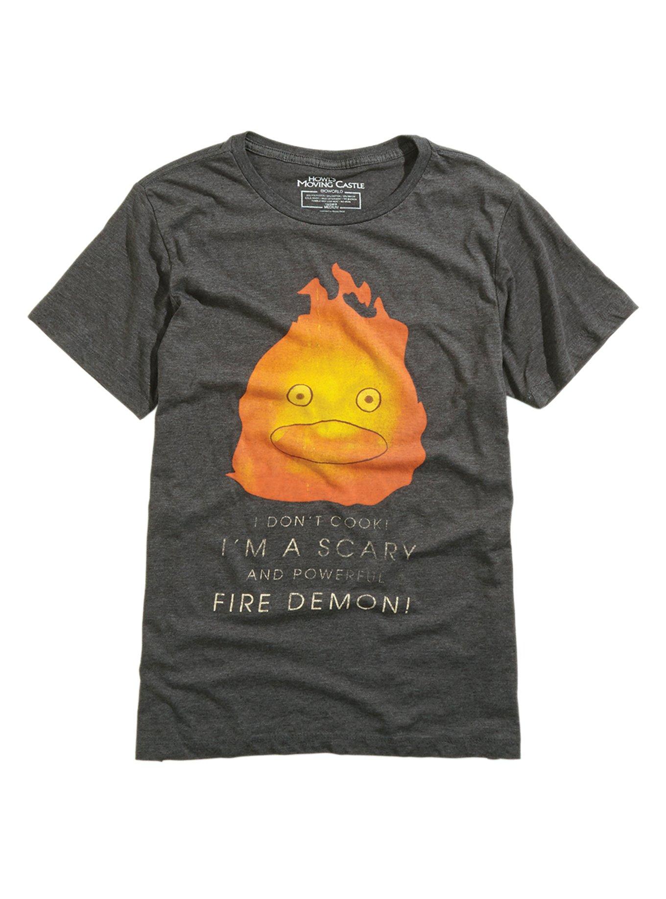 Studio Ghibli Howl's Moving Castle Calcifer Fire Demon T-Shirt, BLACK, hi-res