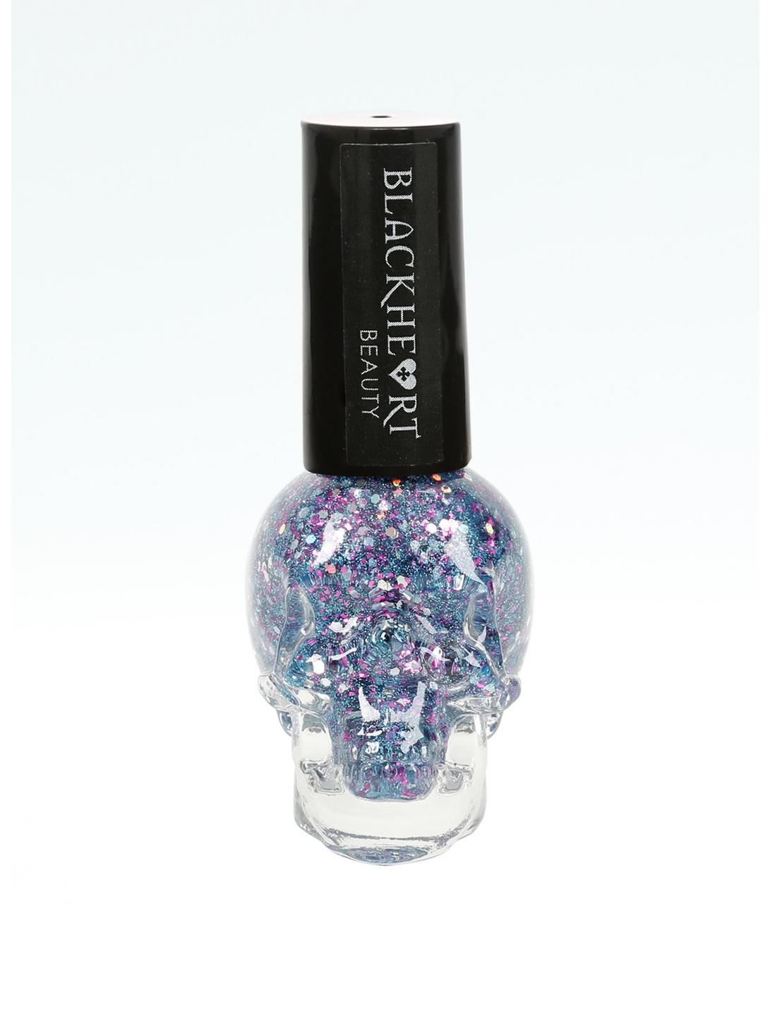 Blackheart Beauty Blue Glitter With Magenta & Silver Splatter Nail Polish, , hi-res
