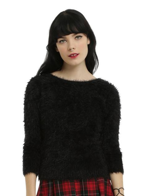 Black Fuzzy Girls Sweater | Hot Topic