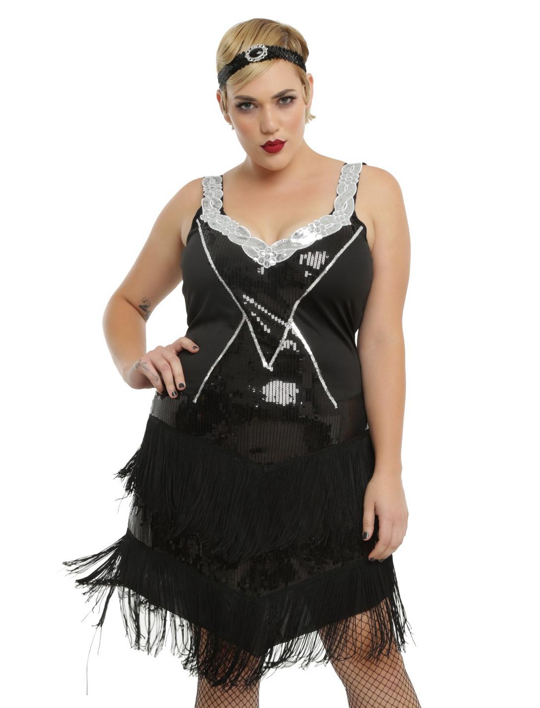 Flapper Costume Plus Size, BLACK, hi-res