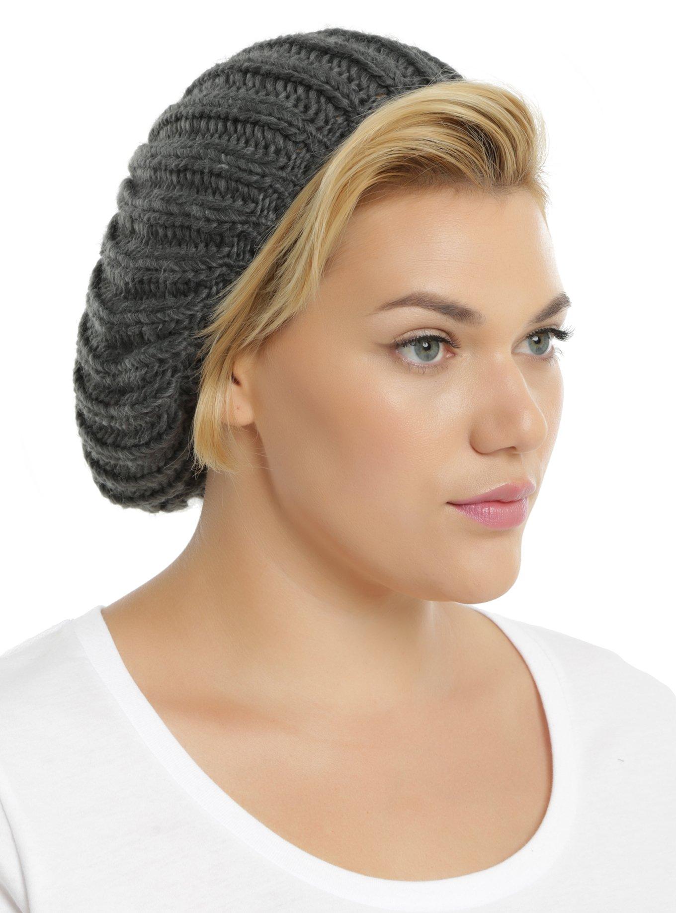 Grey Heavy Knit Slouch Beanie, , hi-res