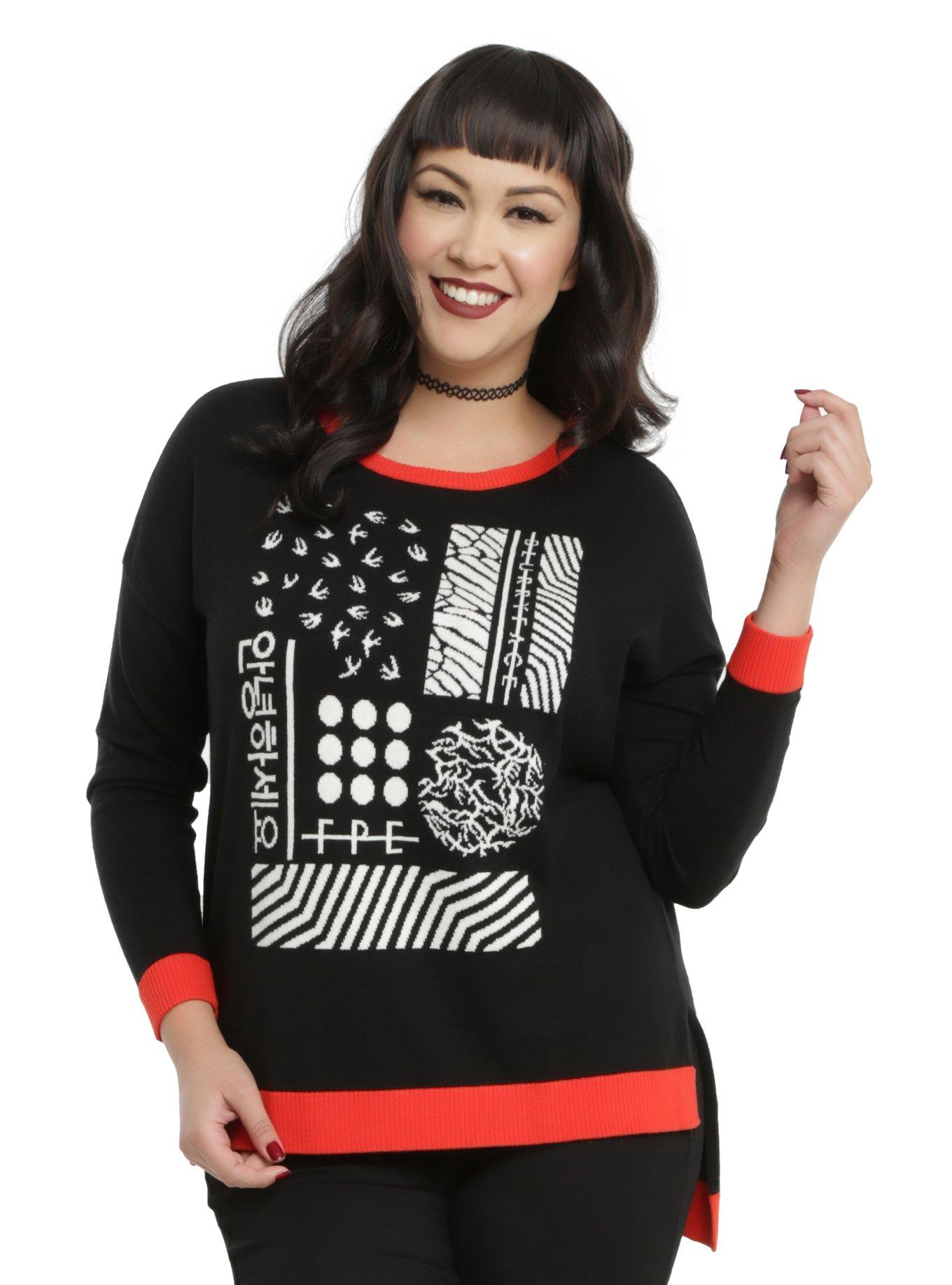 Twenty One Pilots Red Trim Girls Sweater Plus Size, BLACK, hi-res