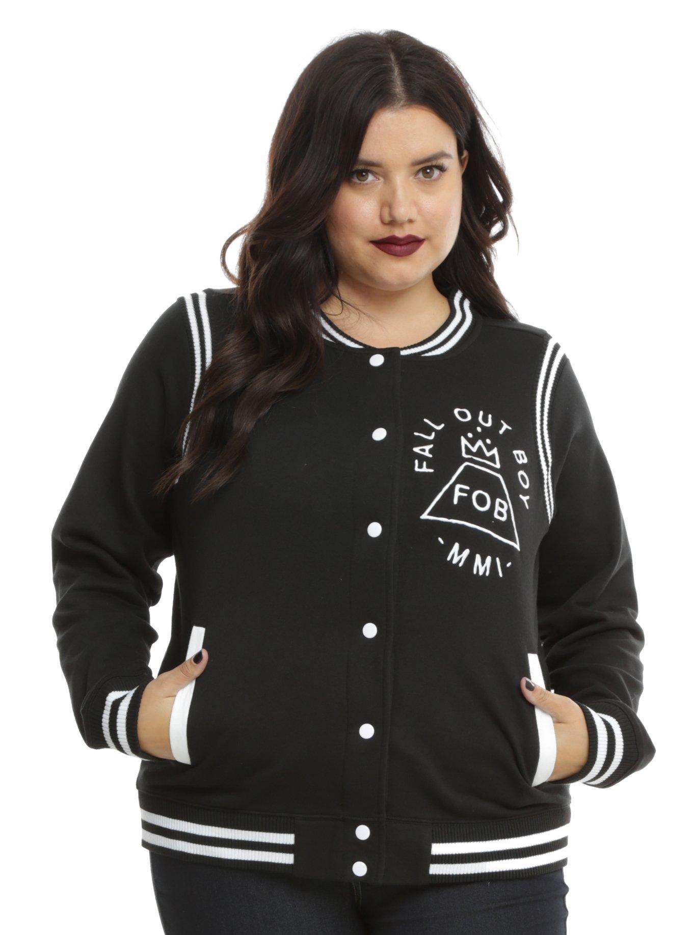 Fall Out Boy Girls Varsity Jacket Plus Size, BLACK, hi-res