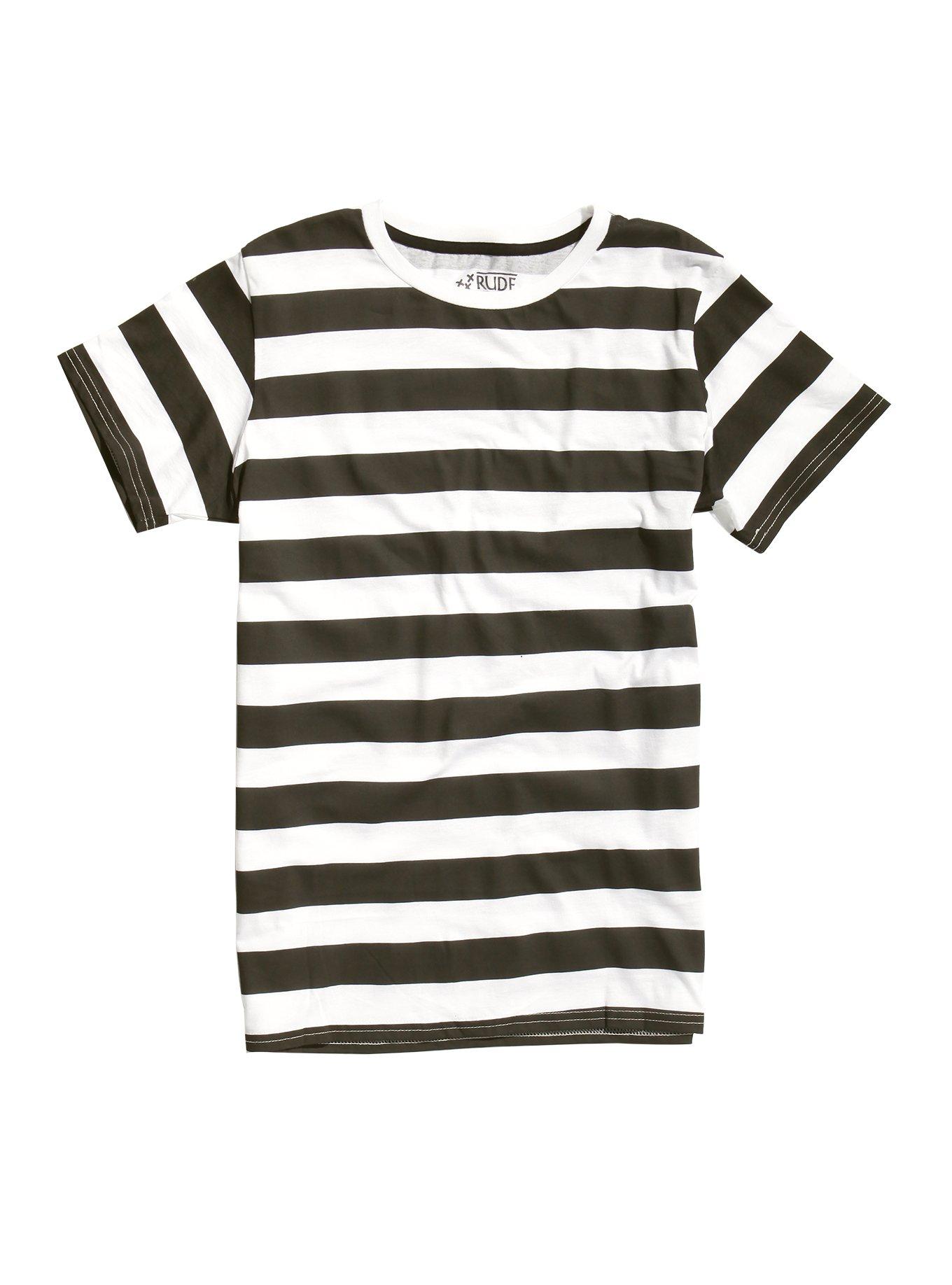 XXX RUDE Black & White Striped T-Shirt, STRIPES, hi-res