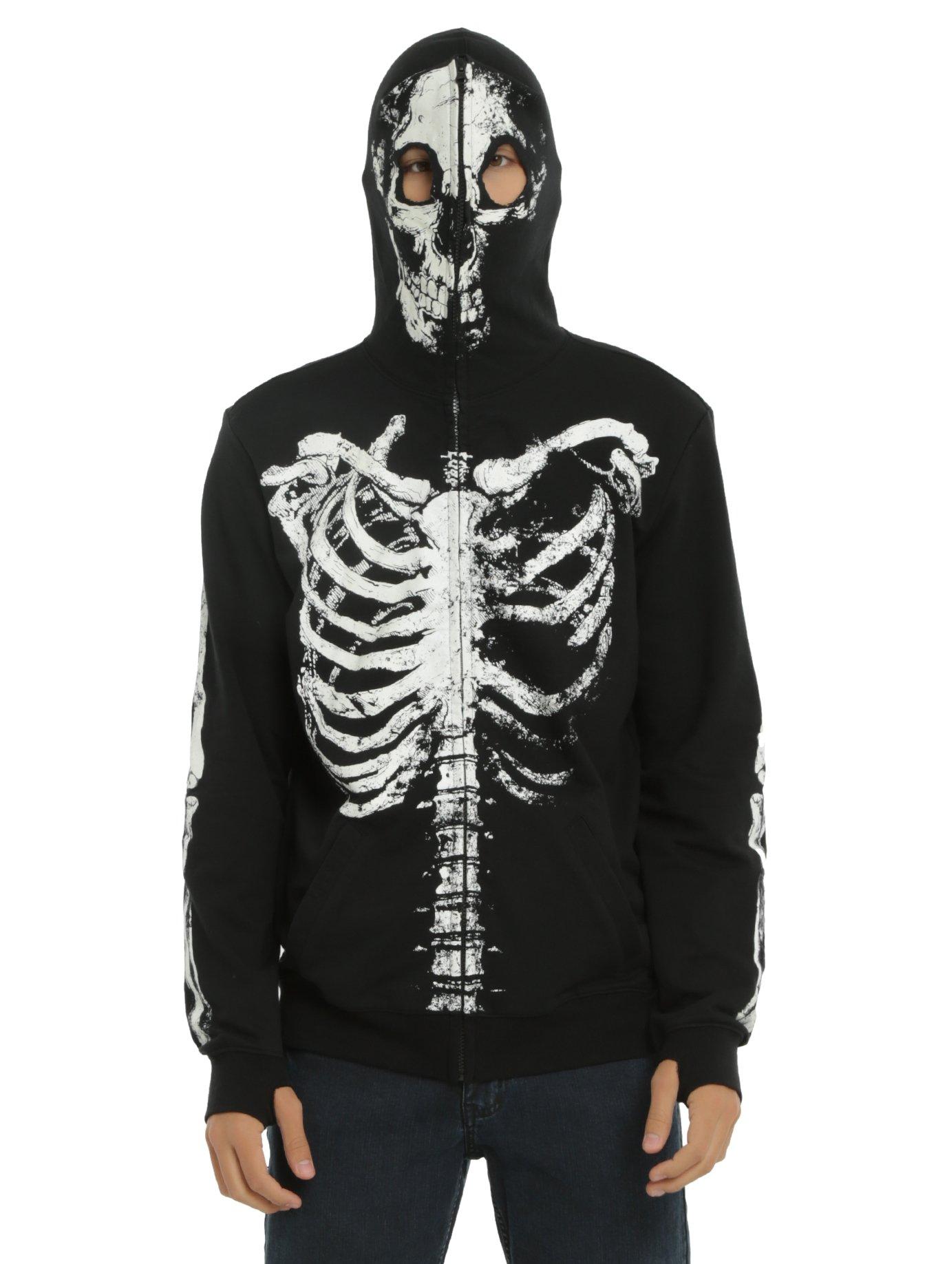 XXX RUDE Black & White Glow-In-The-Dark Skeleton Full-Zip Hoodie