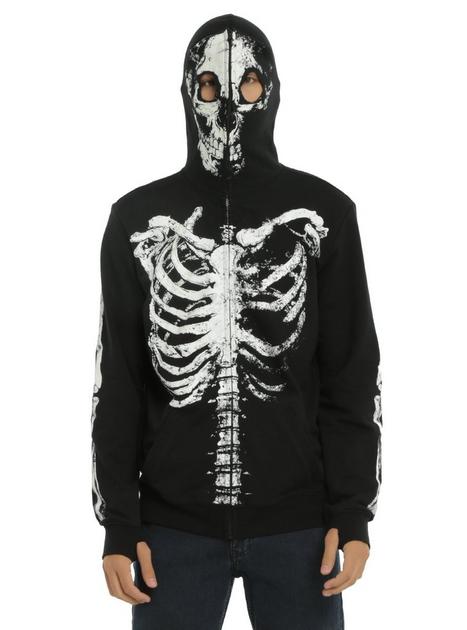 XXX RUDE Black & White Glow-In-The-Dark Skeleton Full-Zip Hoodie | Hot ...
