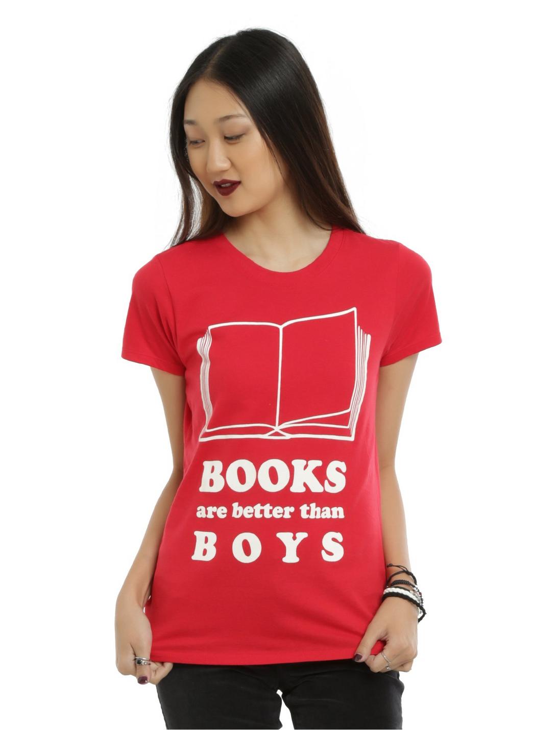 Books Are Better Than Boys Girls T-Shirt, RED, hi-res