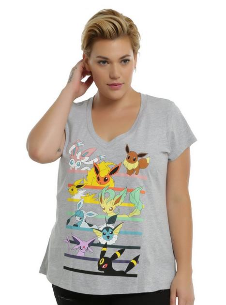 Mighty Fine Pokémon Eevee Evolutions Women's Gray V-Neck Graphic T