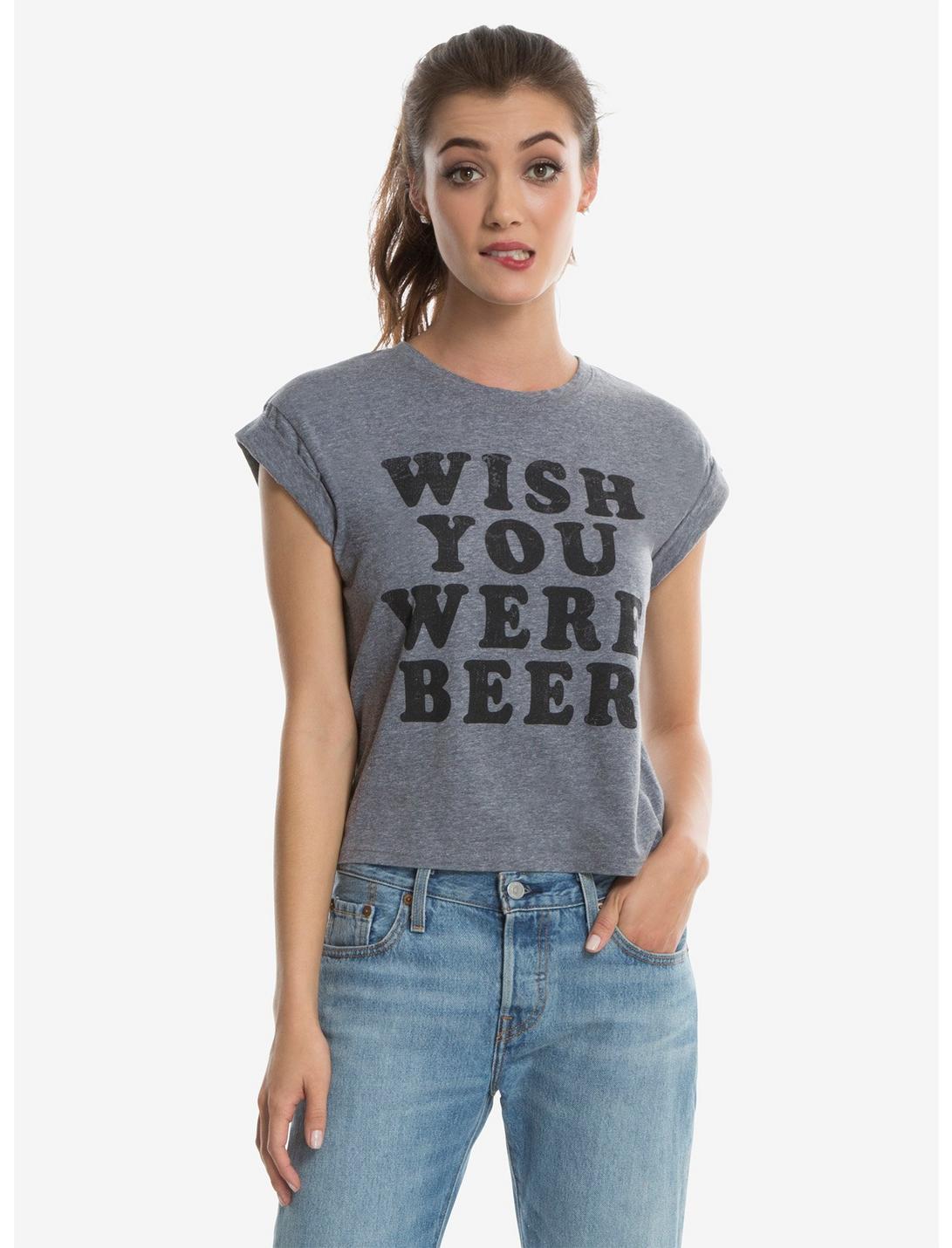 Wish You Were Beer Womens Cropped Tee, HEATHER GREY, hi-res