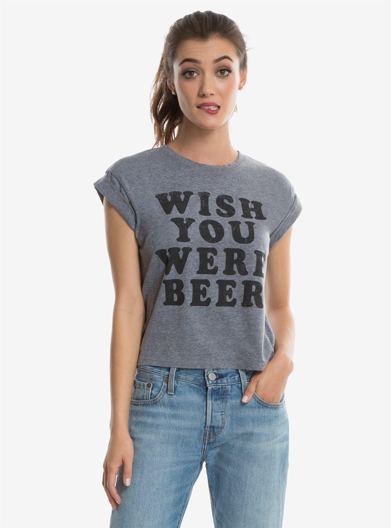 Wish You Were Beer Womens Cropped Tee, HEATHER GREY, hi-res