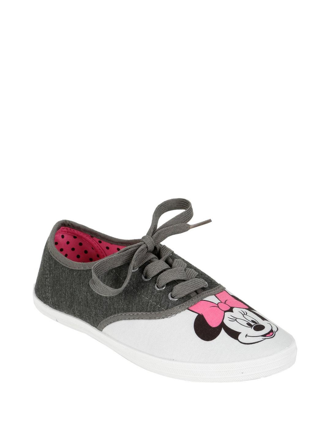 Disney Minnie Mouse Face Lace-Up Sneakers, GREY, hi-res