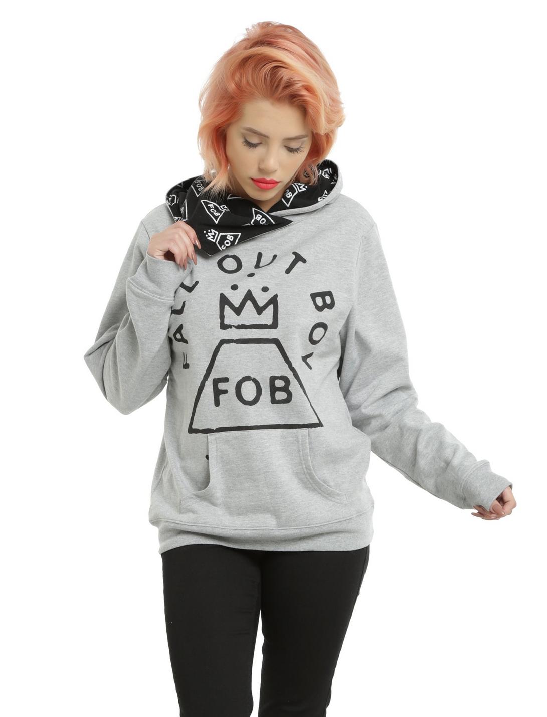 Fall Out Boy Crown Logo Cowl Neck Girls Hoodie, HEATHER GREY, hi-res