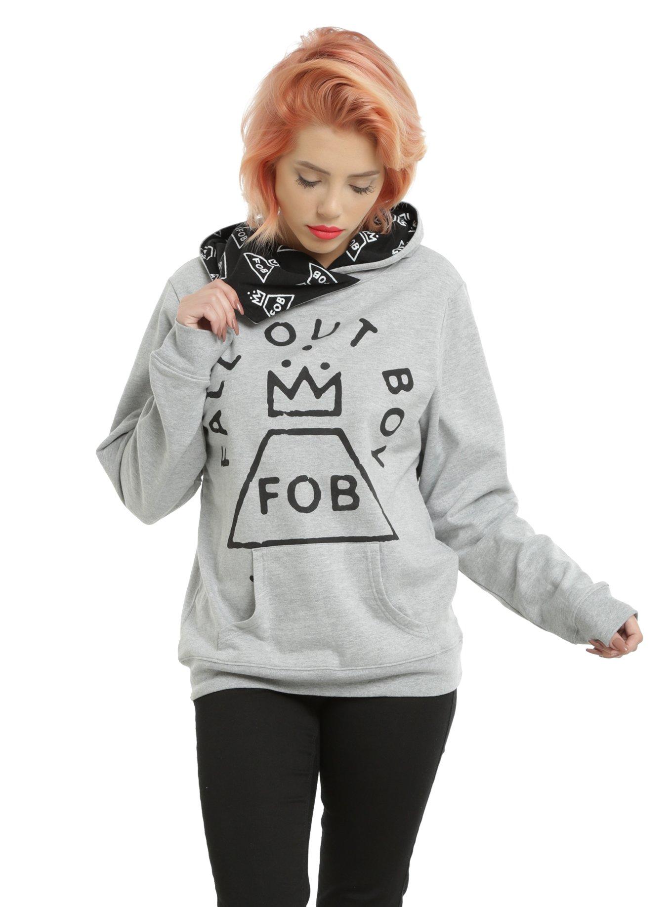 Fall Out Boy Crown Logo Cowl Neck Girls Hoodie, HEATHER GREY, hi-res