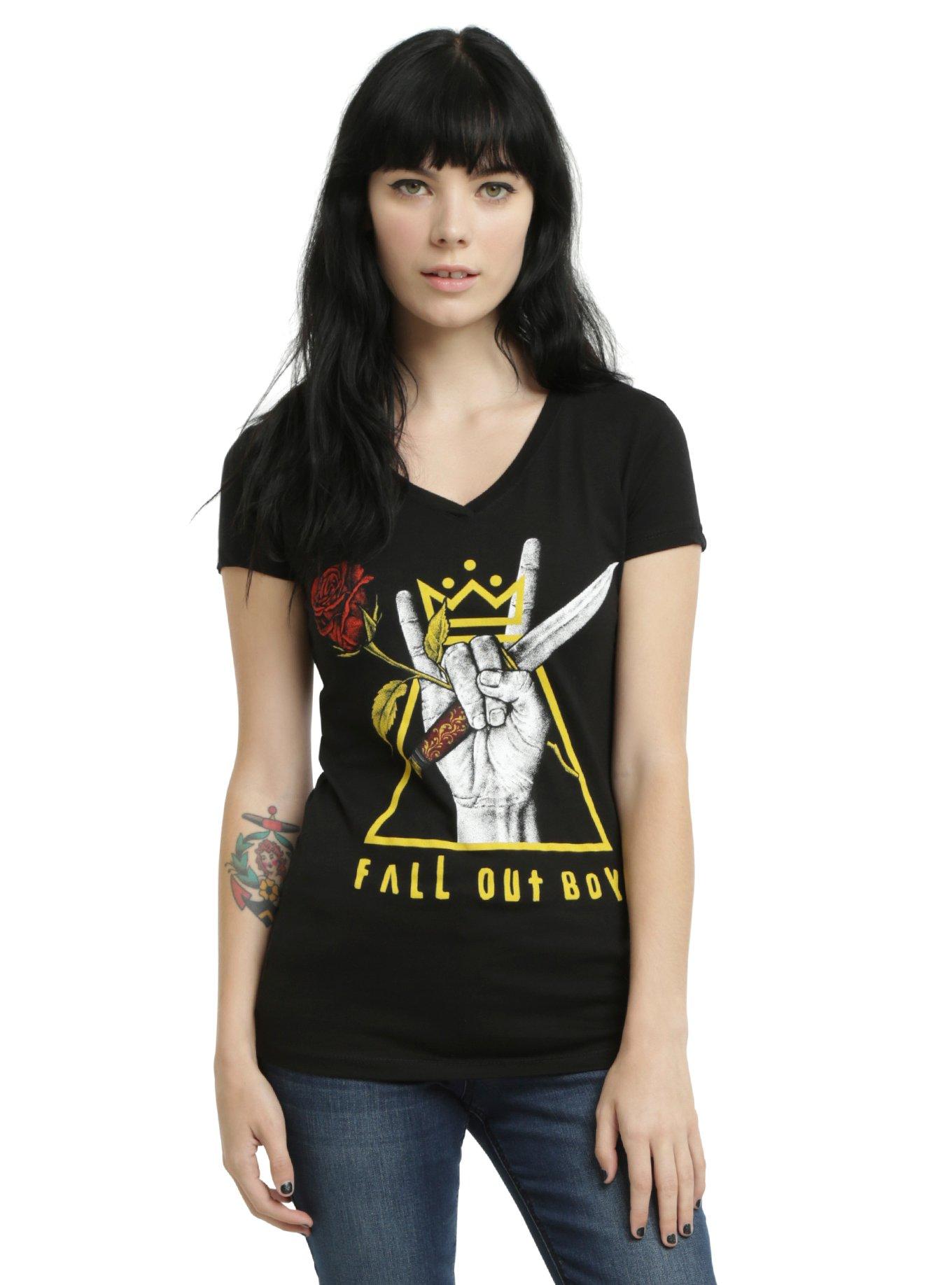 Fall Out Boy Hand Rose Girls T-Shirt, BLACK, hi-res