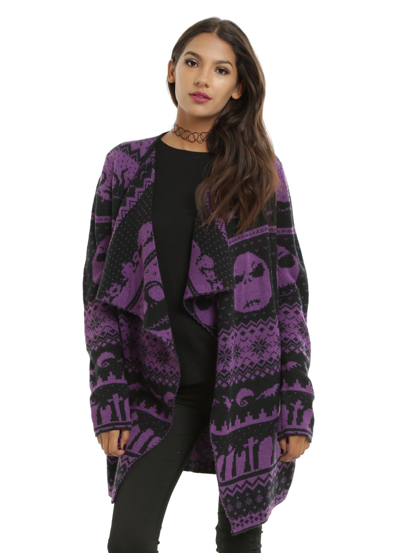 The Nightmare Before Christmas Fair Isle Girls Flyaway Cardigan, PURPLE, hi-res