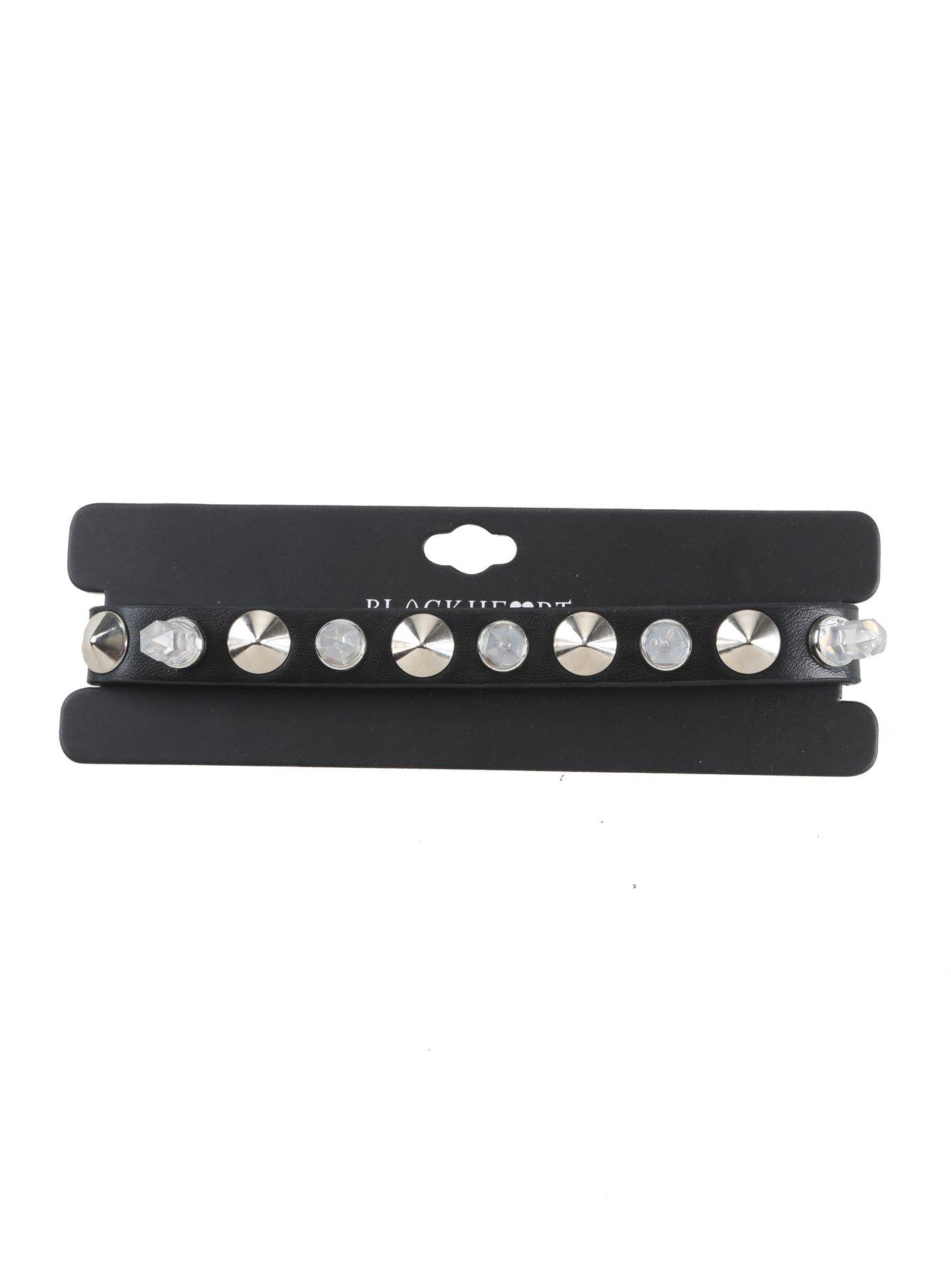 Blackheart Raw Crystal Black Faux Leather Choker, , hi-res