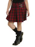 Red & Black Plaid Buckle Skirt Plus Size, PLAID, hi-res