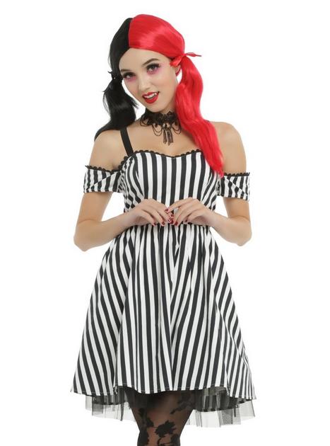 Black & White Striped Off-The-Shoulder Dress | Hot Topic