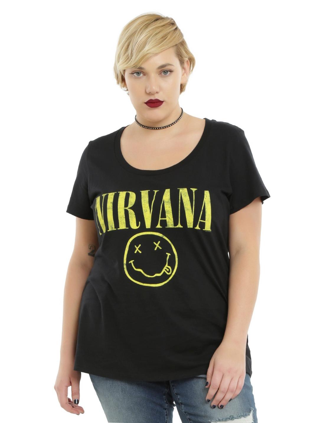 Nirvana Smiley Girls T-Shirt Plus Size, BLACK, hi-res