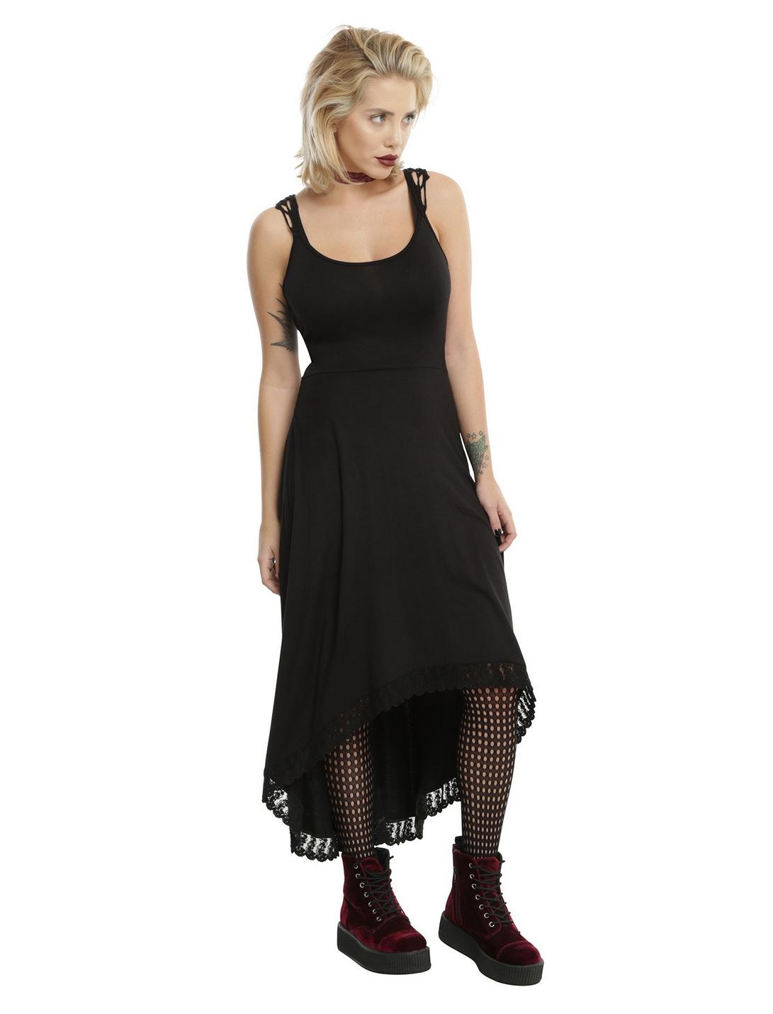Black Skull Crochet Hi-Low Maxi Dress, BLACK, hi-res