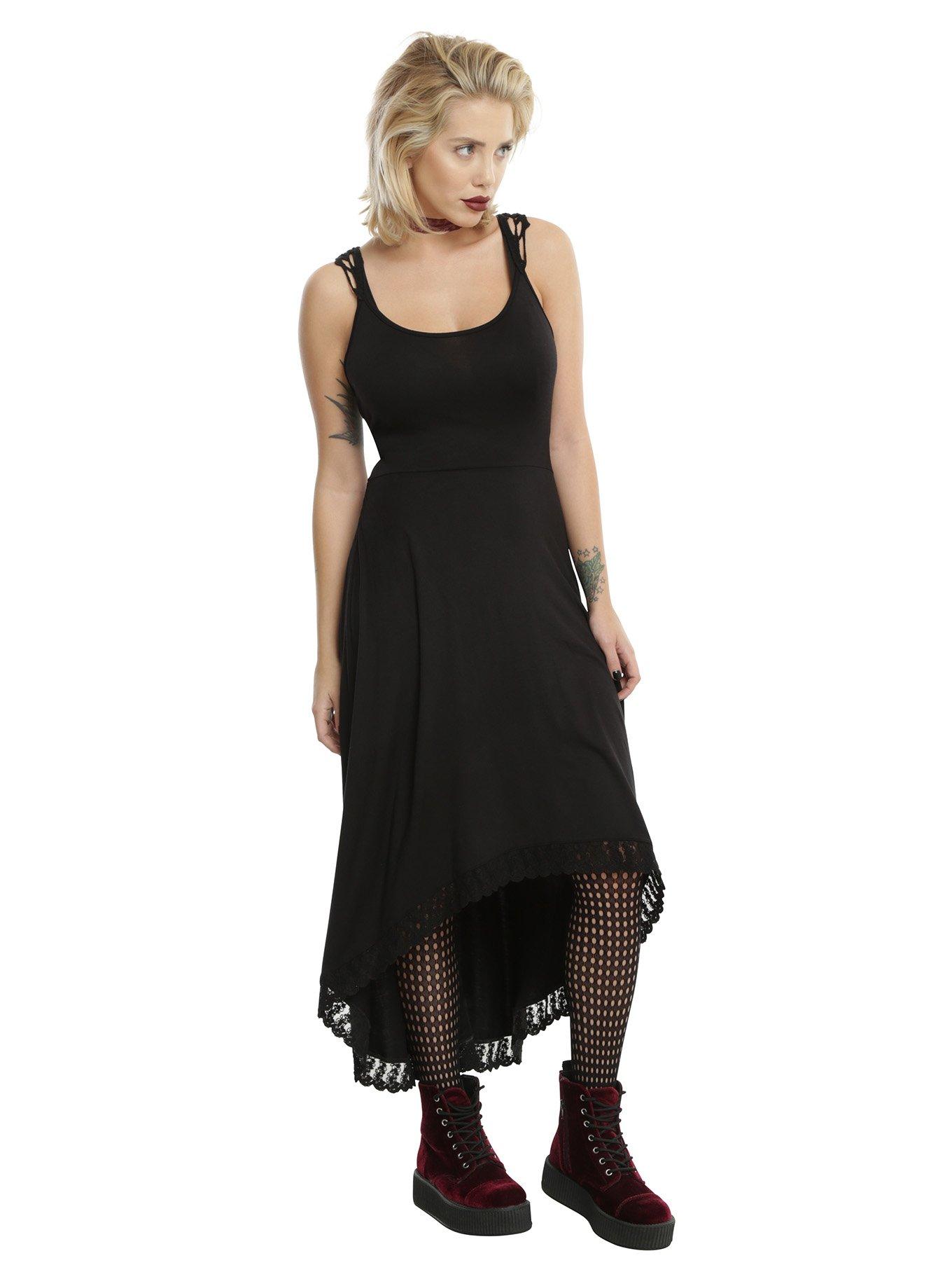 Black Skull Crochet Hi-Low Maxi Dress, BLACK, hi-res