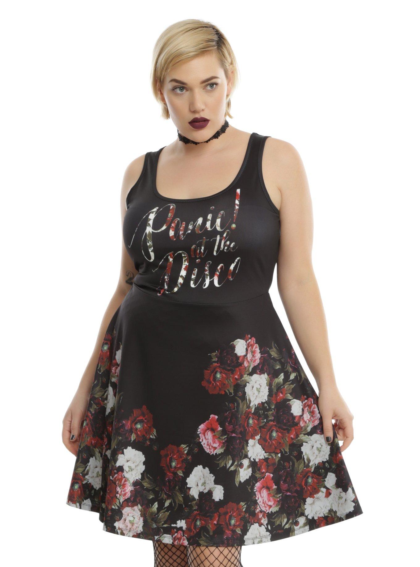 Panic! At The Disco Floral Dress Plus Size, BLACK, hi-res