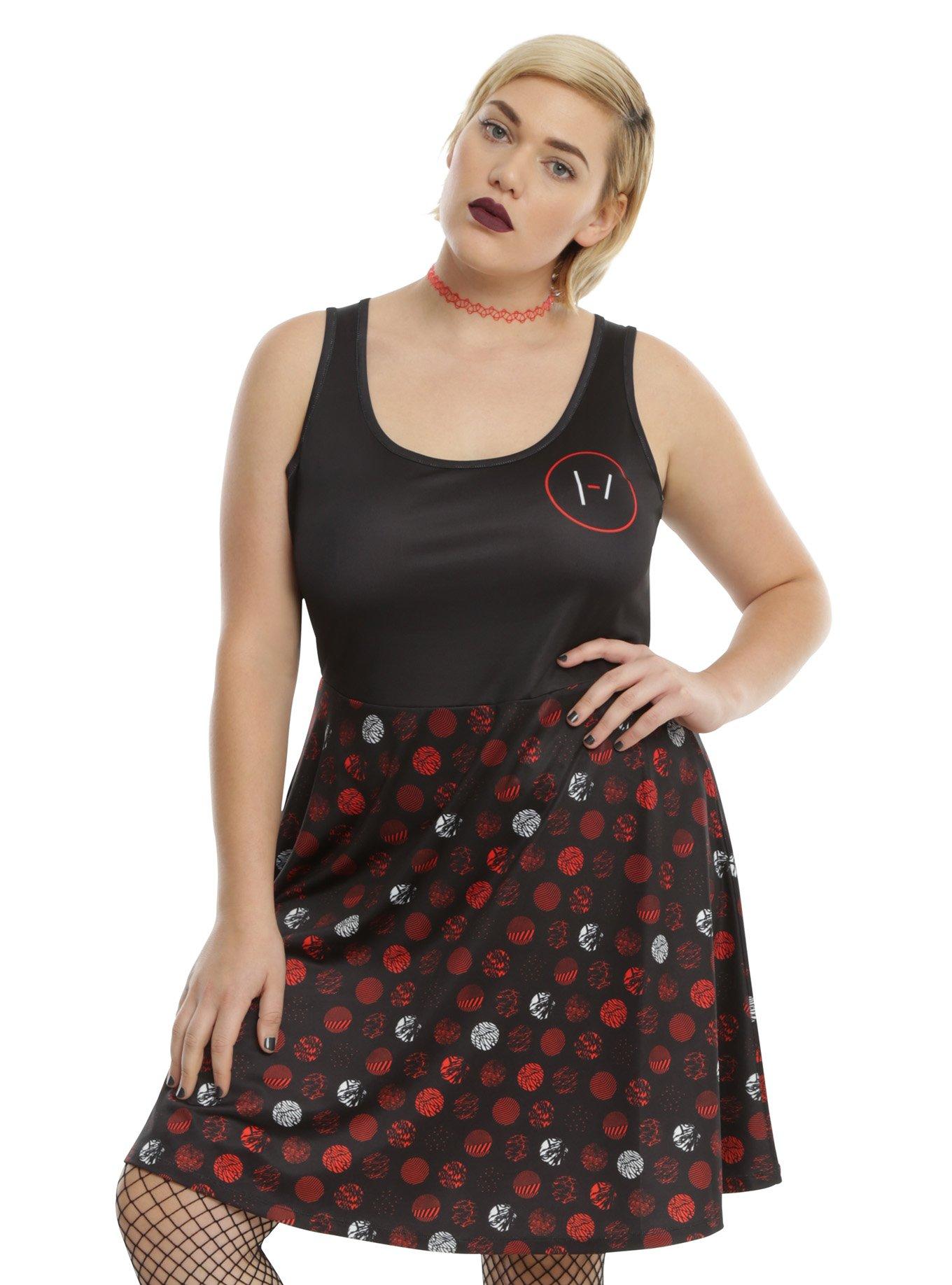 Twenty One Pilots Circles Skater Dress Plus Size, BLACK, hi-res