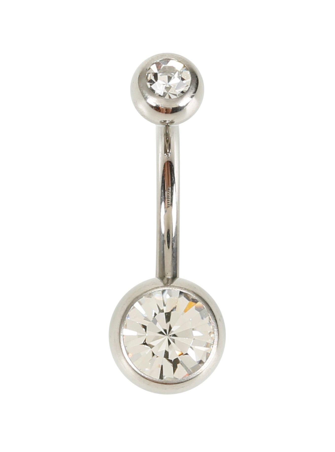 14G Titanium Clear CZ Navel Barbell, , hi-res