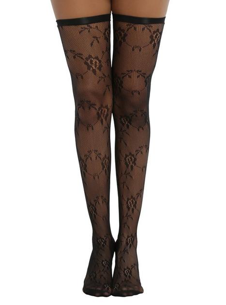 Blackheart Black Floral Lace Fishnet Thigh Highs | Hot Topic