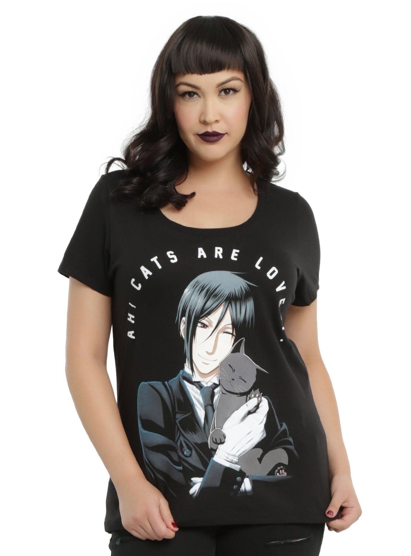 Black Butler Sebastian Cats Are Lovely Girls T-Shirt Plus Size, WHITE, hi-res