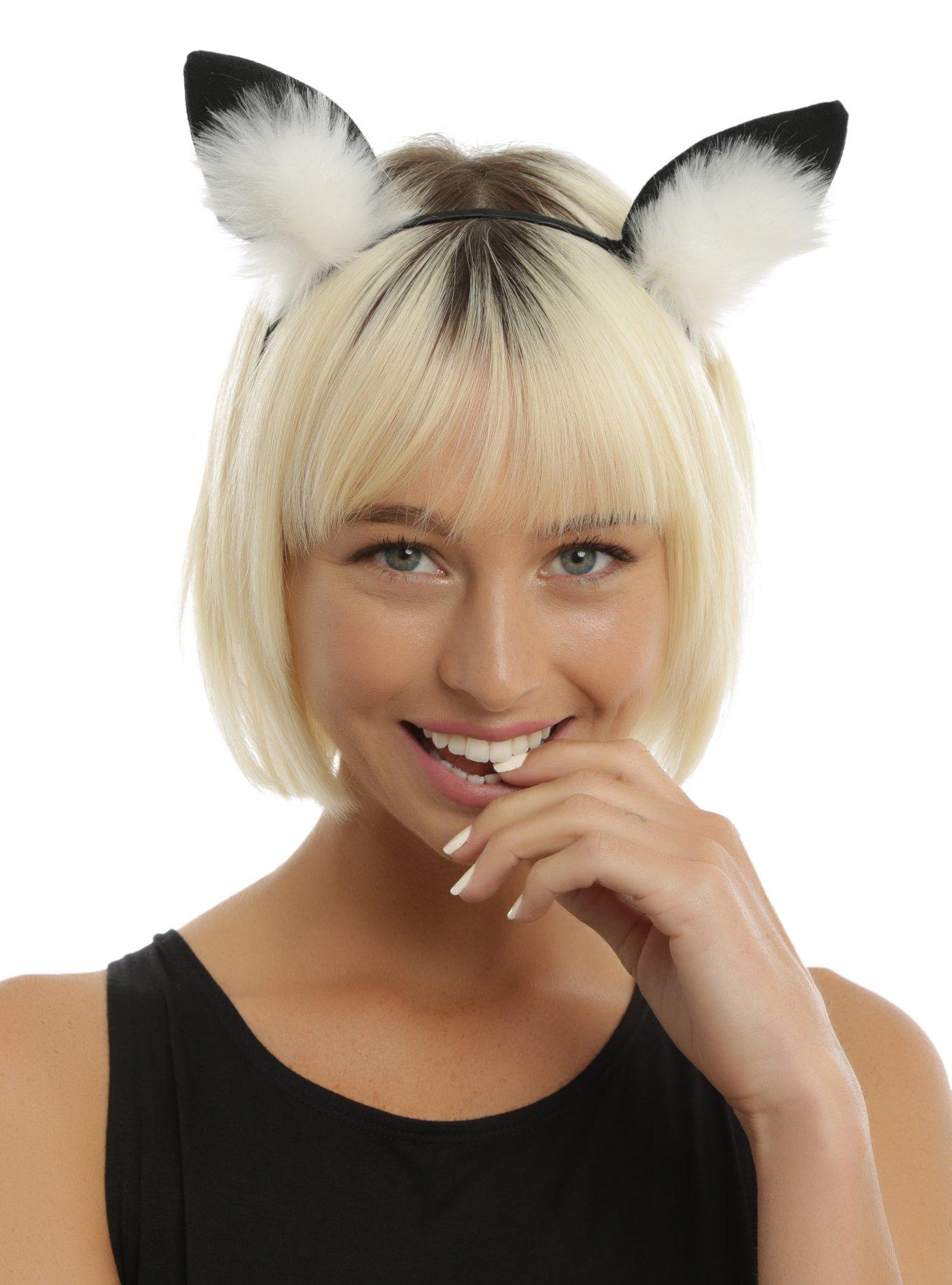 Black & White Fuzzy Fox Ear Headband, , hi-res