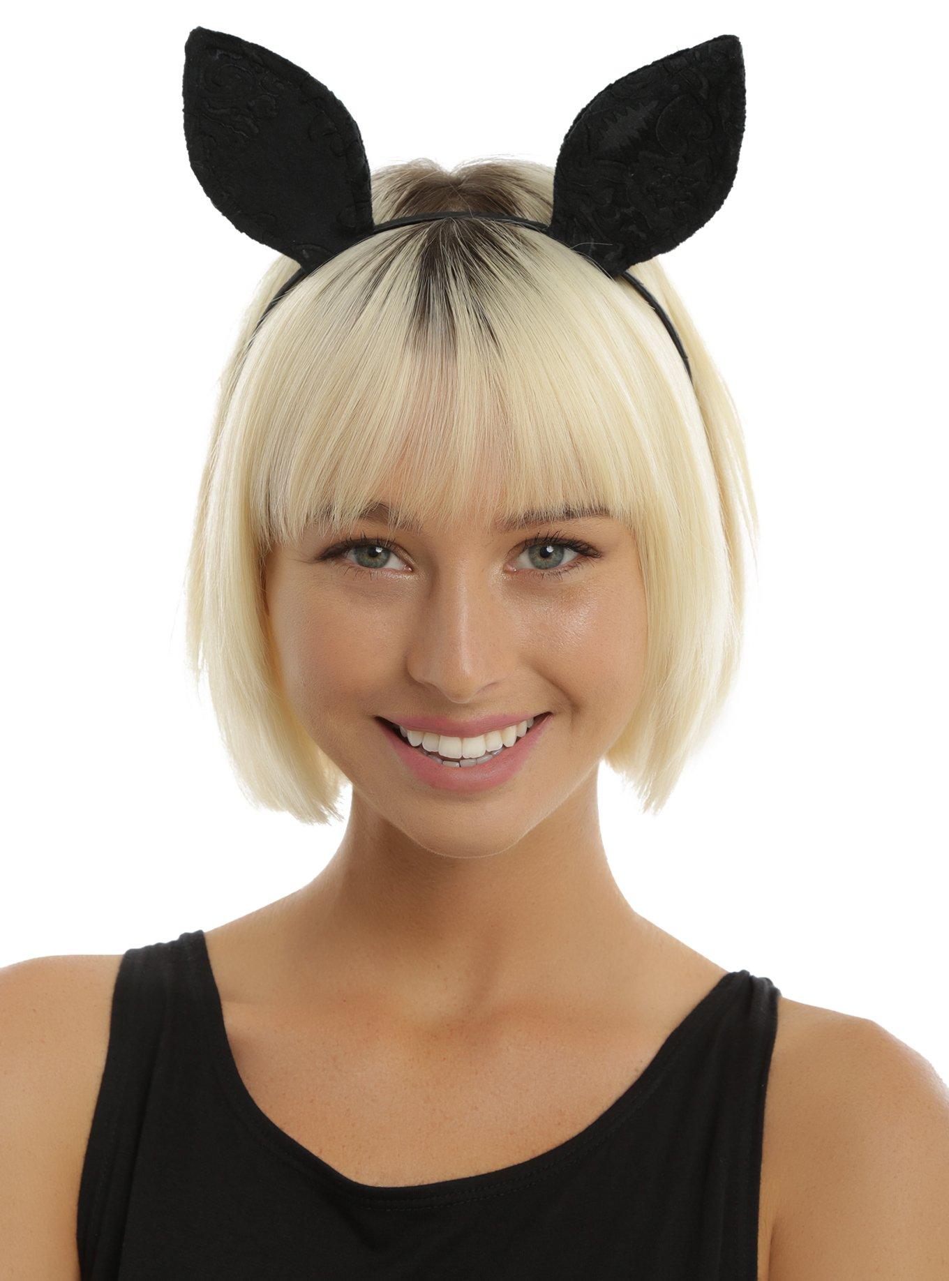 Black Flocked Bunny Ear Headband Hot Topic 2010