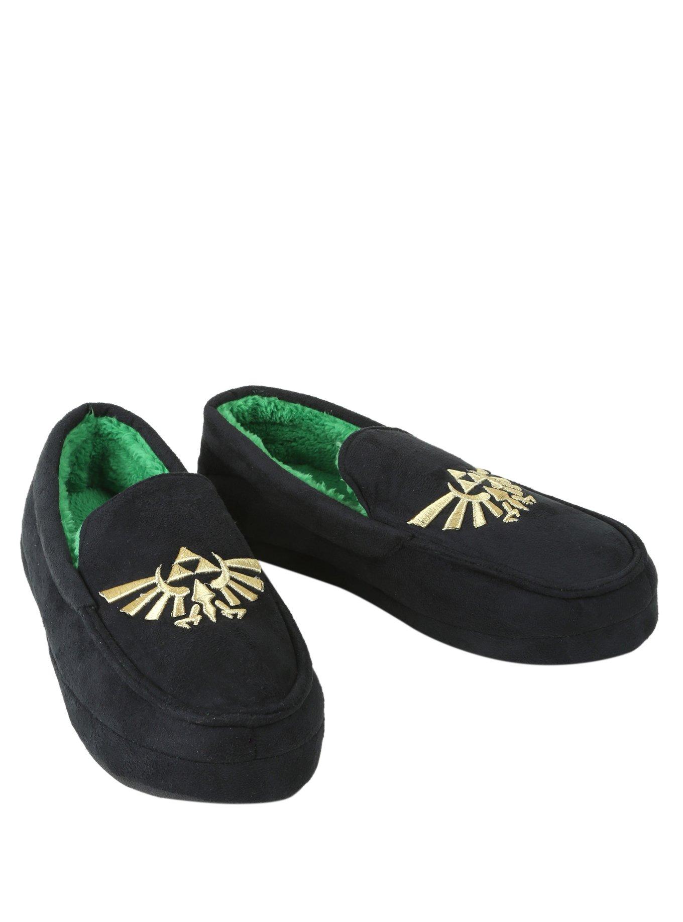 The Legend Of Zelda Triforce Guys Moccasin Slippers, BLACK, hi-res