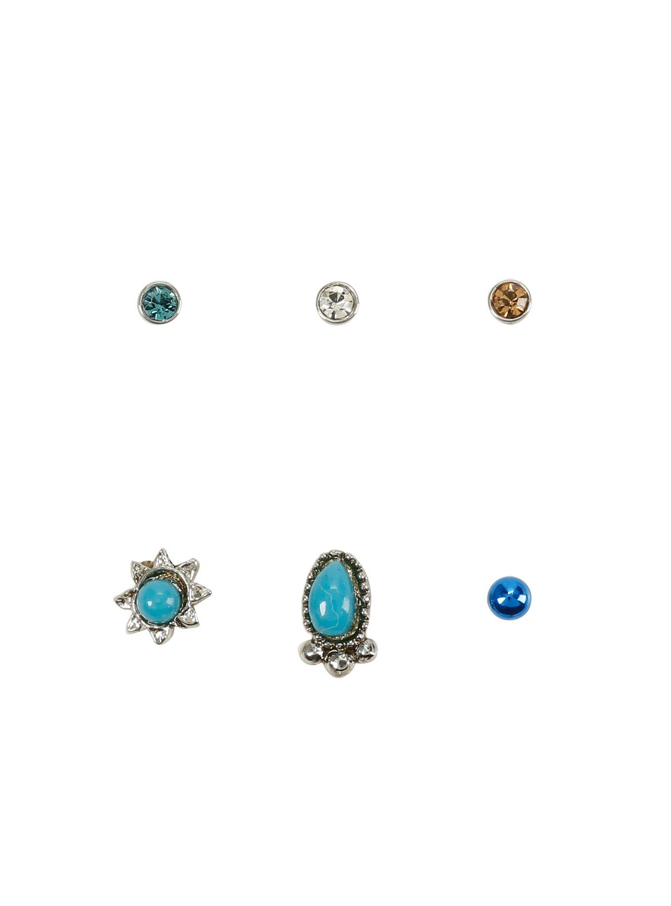 Steel Turquoise Stone Nose Stud 6 Pack, MULTI, hi-res