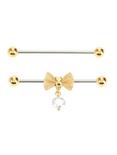 14G Steel Gold Mesh Bow Industrial Barbell 2 Pack, , hi-res