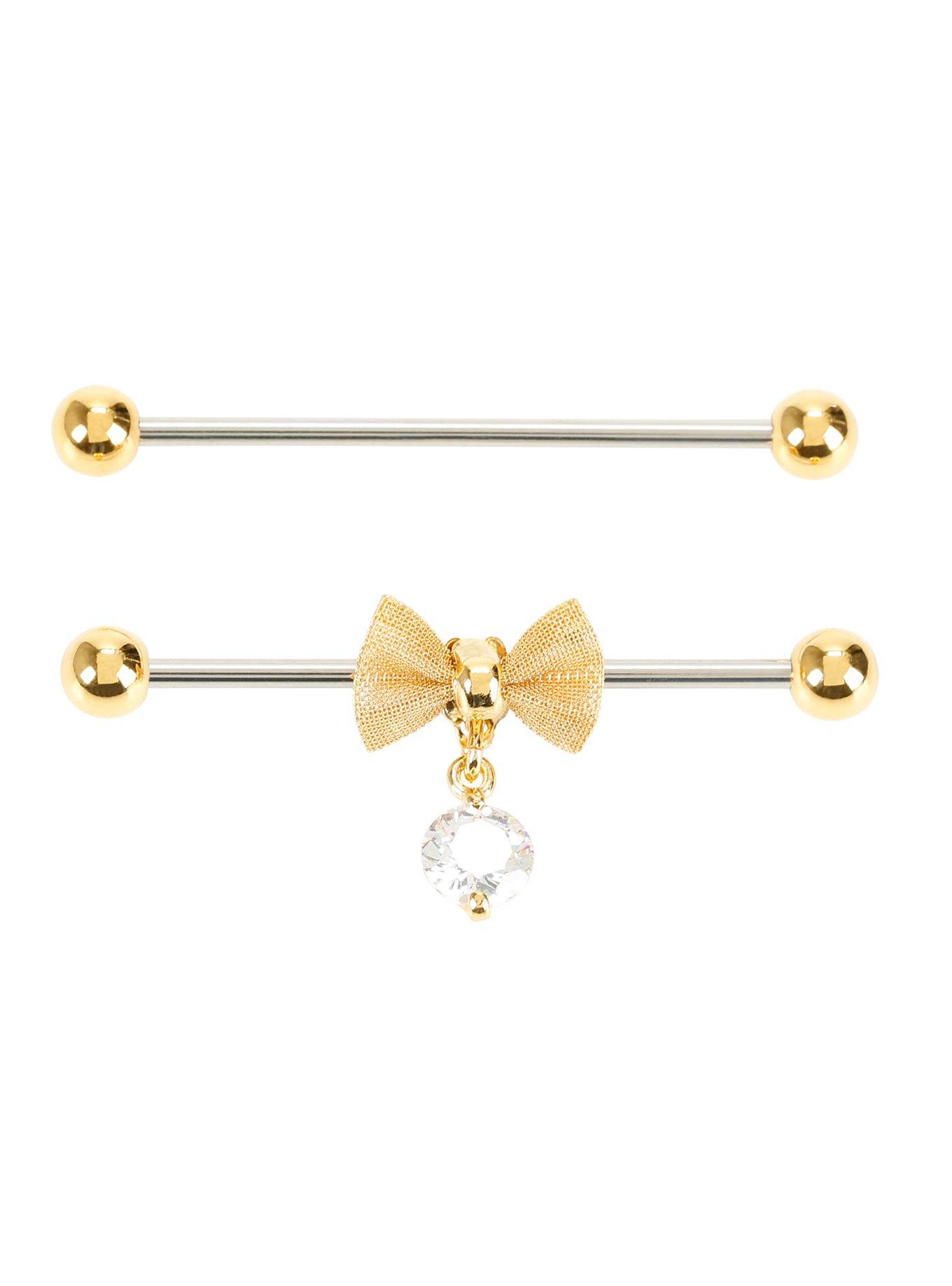 14G Steel Gold Mesh Bow Industrial Barbell 2 Pack, , hi-res