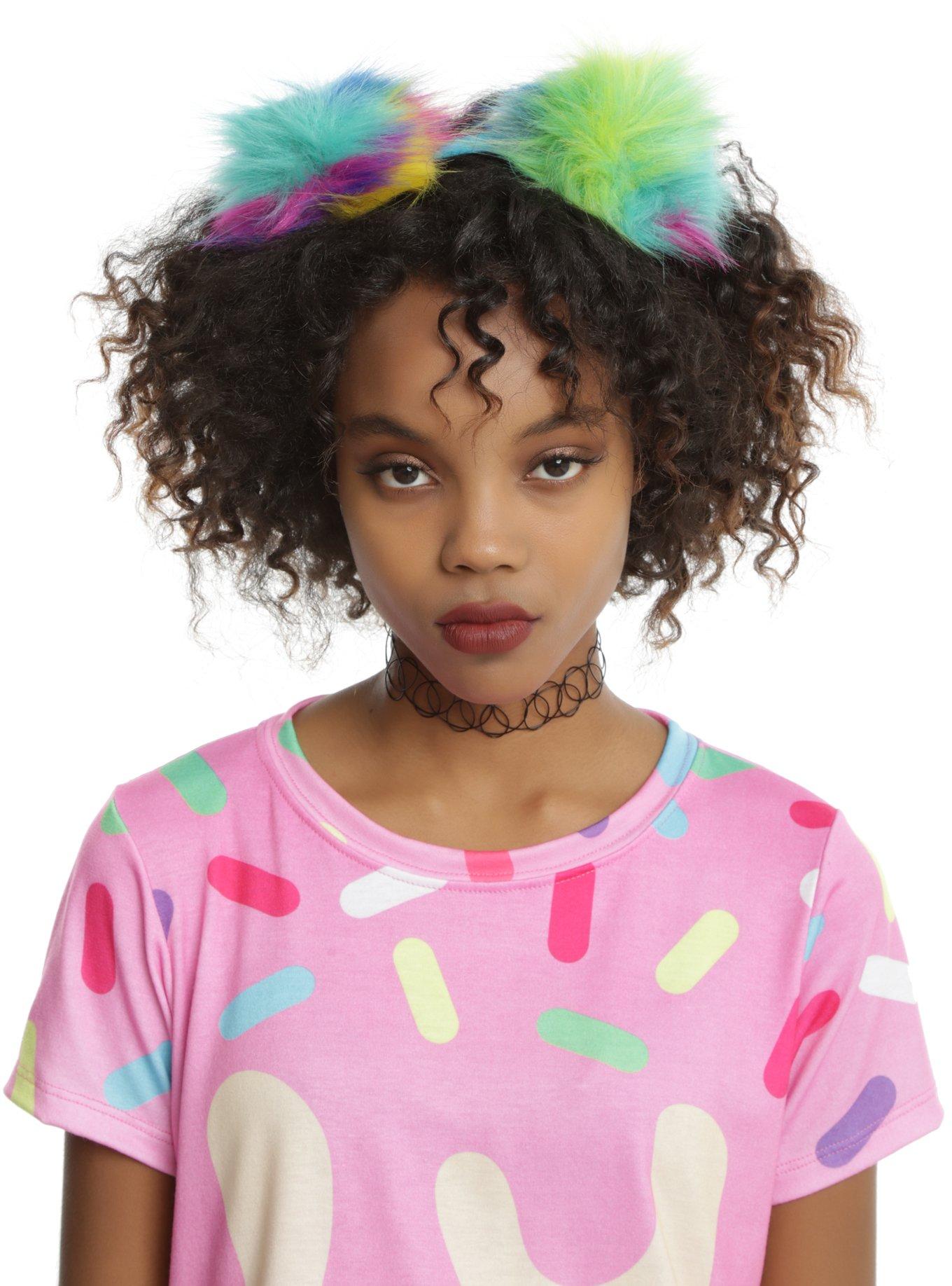 Large Rainbow Pom Pom Headband, , hi-res