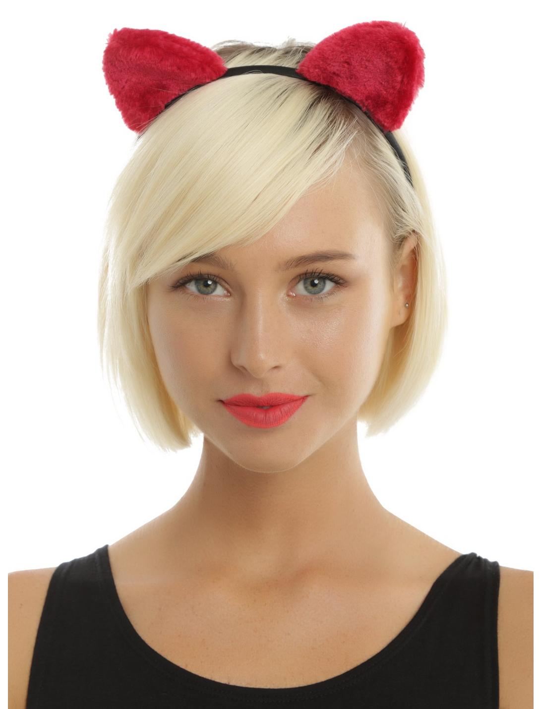 Red Plush Cat Ear Headband, , hi-res