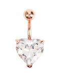Steel 14G Rose Gold Clear Heart CZ Navel Barbell, , hi-res
